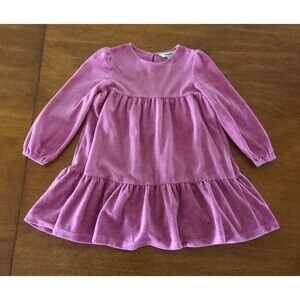 Mini Boden Girls  Kids' Long Sleeve Tiered Velour Dress 6/7